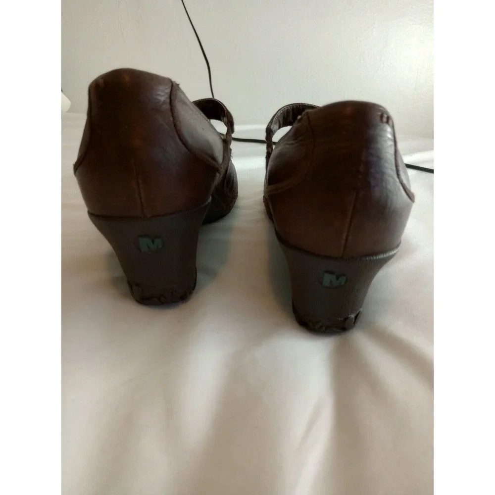 Merrell Poppy Roast Brown Leather Mary Jane Wedge Heel Shoes Vibram‎ Women's 10